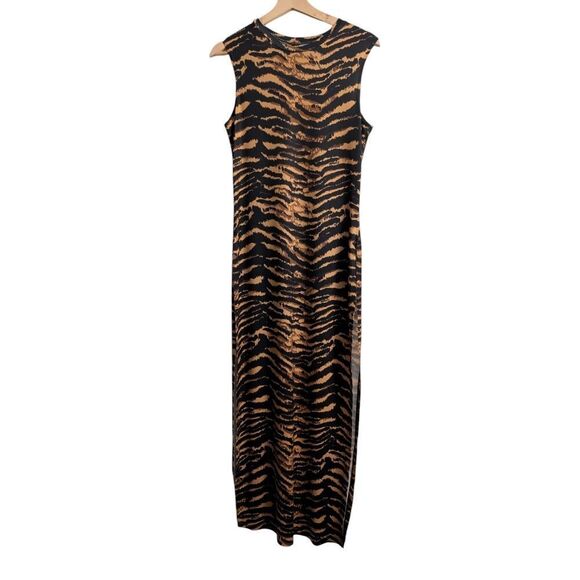Adam Selman Animal Print Long  Tiger Print Sleeveless Slit Maxi Dress Medium - Picture 10 of 11